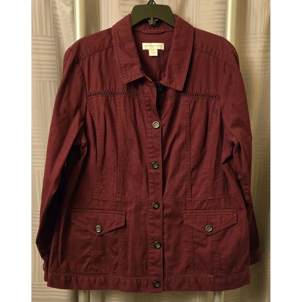Christopher & Banks Shirt Jacket Women's Size XL Solid Maroon Button Up Jacket